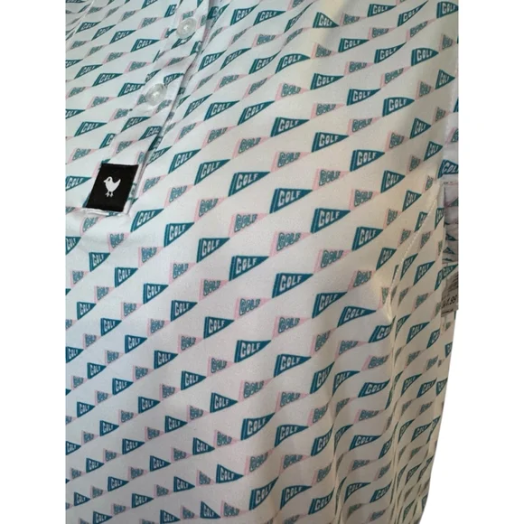 Women's Bad Birdie White Teal Golf Print Sleeveless Polo Top L - Picture 3 of 4